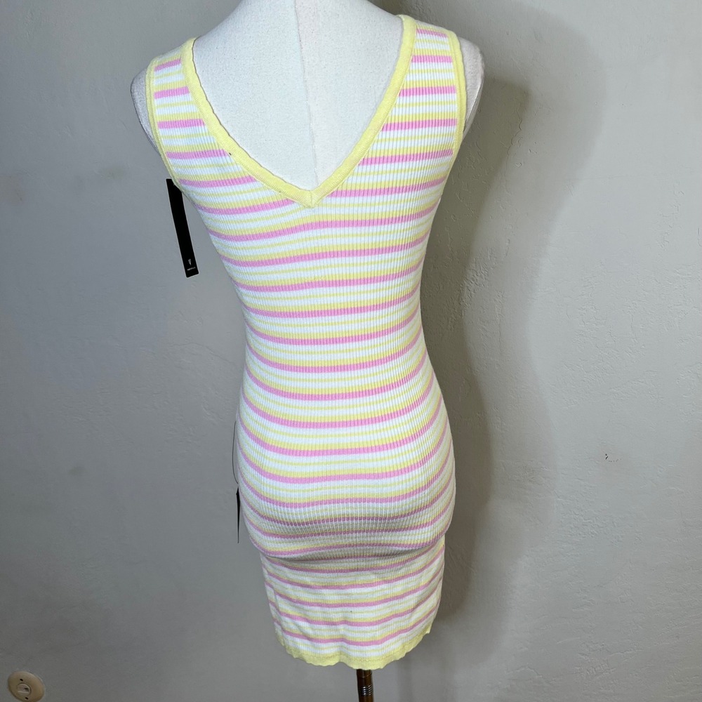 Lulus Striped Ribbed Knit Bodycon Mini Dress Yellow Pink White XS NWT Snag - Picture 4 of 11